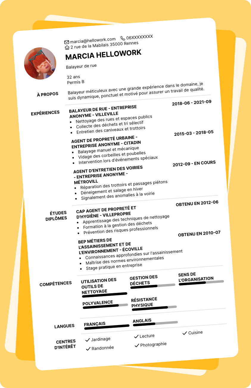 Exemple CV Balayeur