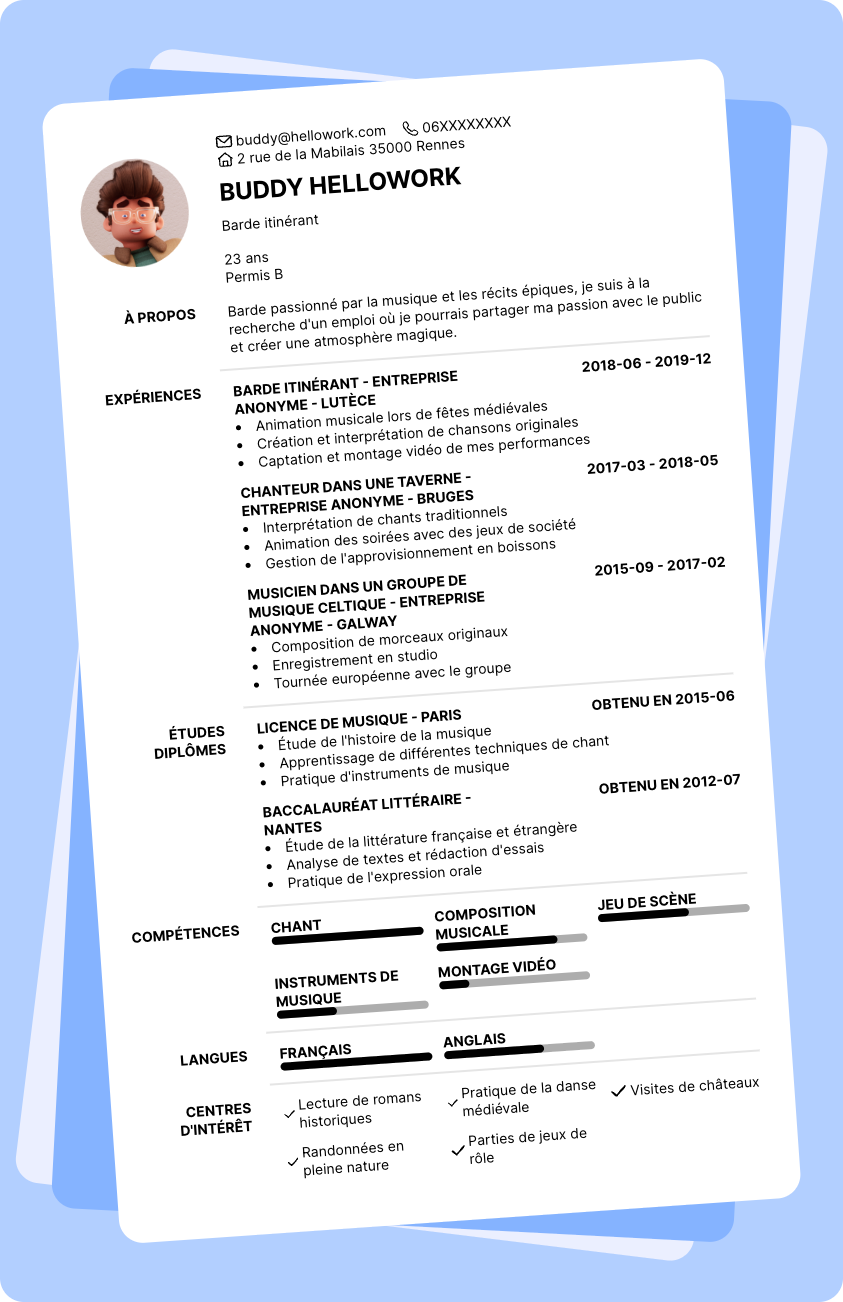 Modèle CV Bardeur Exemple CV Bardeur