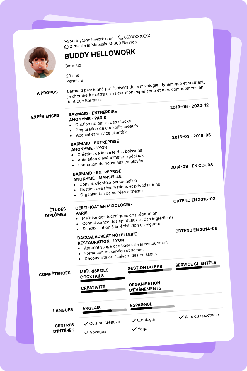 Exemple CV Barmaid
