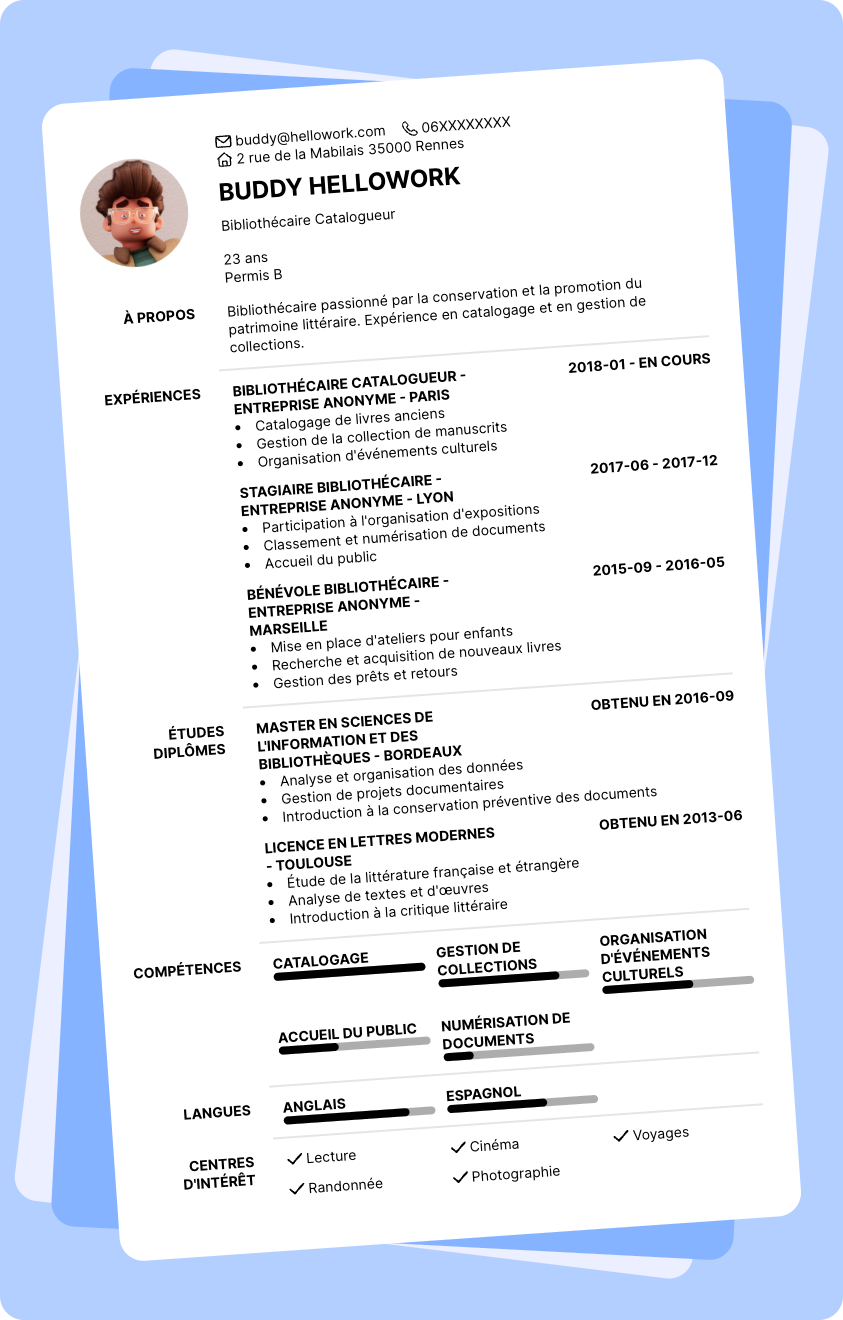 Modèle CV Bibliothécaire Exemple CV Bibliothécaire