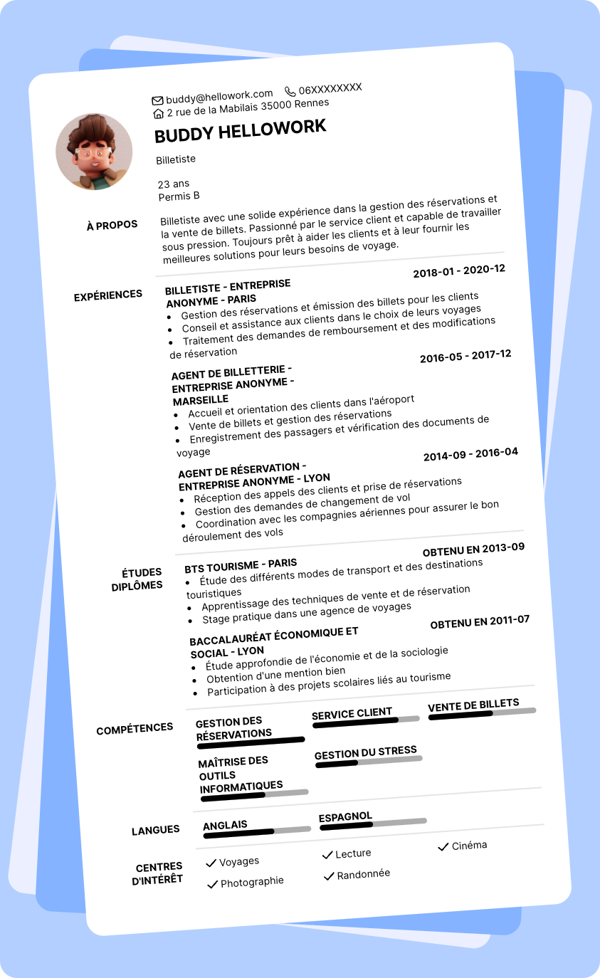 Exemple CV Billettiste