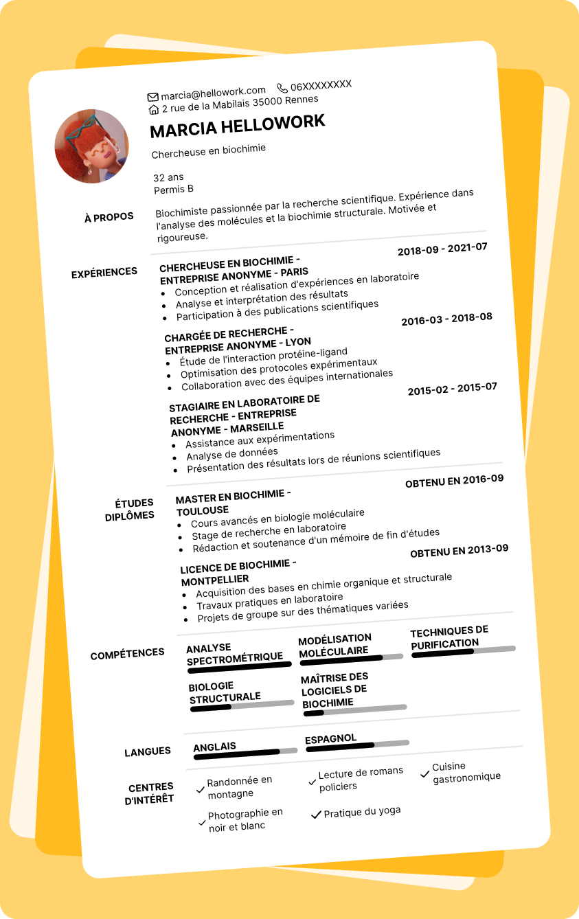 Modèle CV Biochimiste Exemple CV Biochimiste