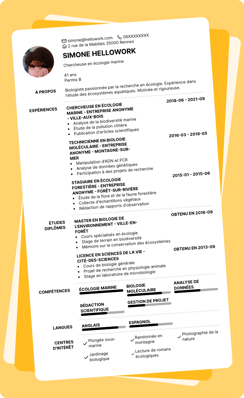 Modèle CV Biologiste Exemple CV Biologiste
