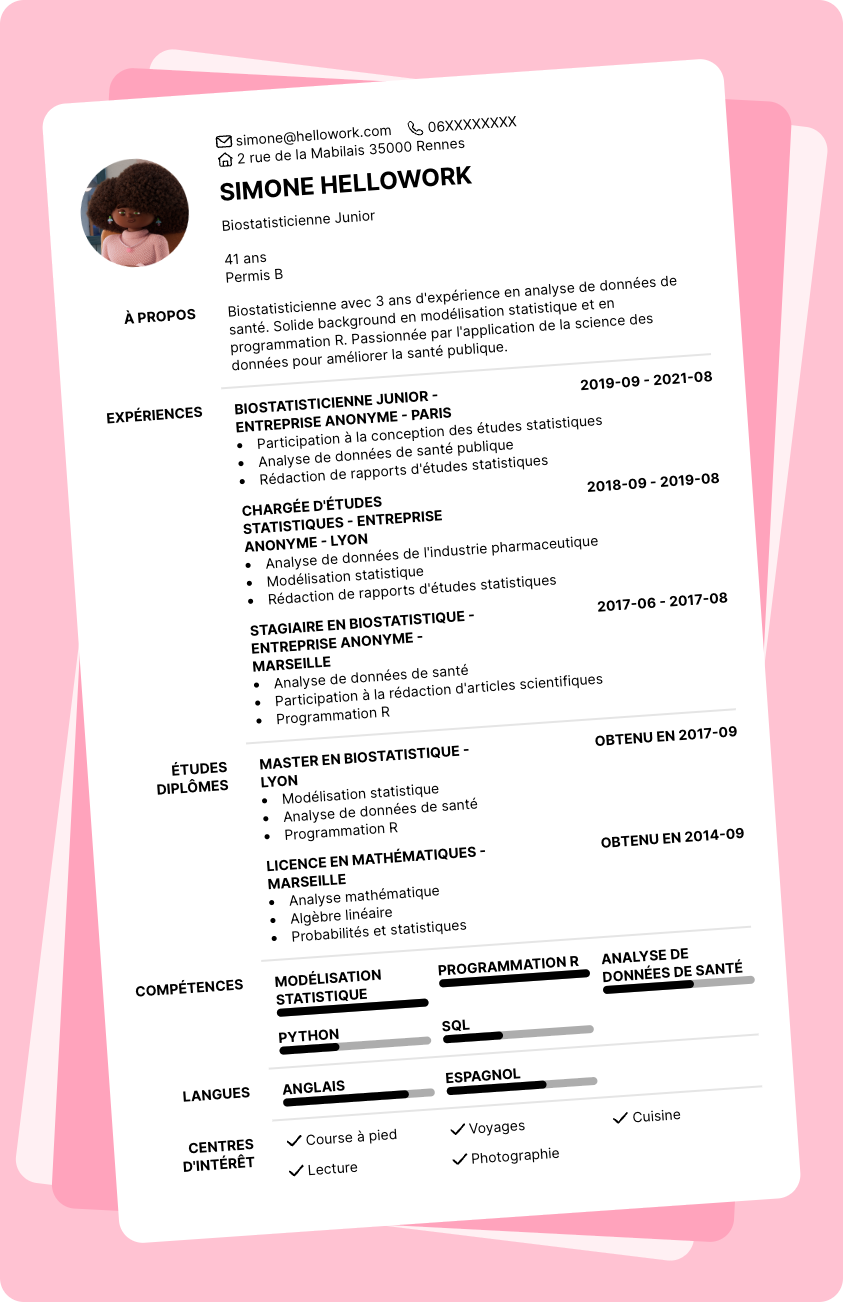 Modèle CV Biostatisticien Exemple CV Biostatisticien