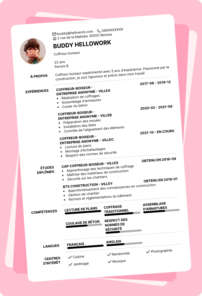 Exemple CV Coffreur-boiseur