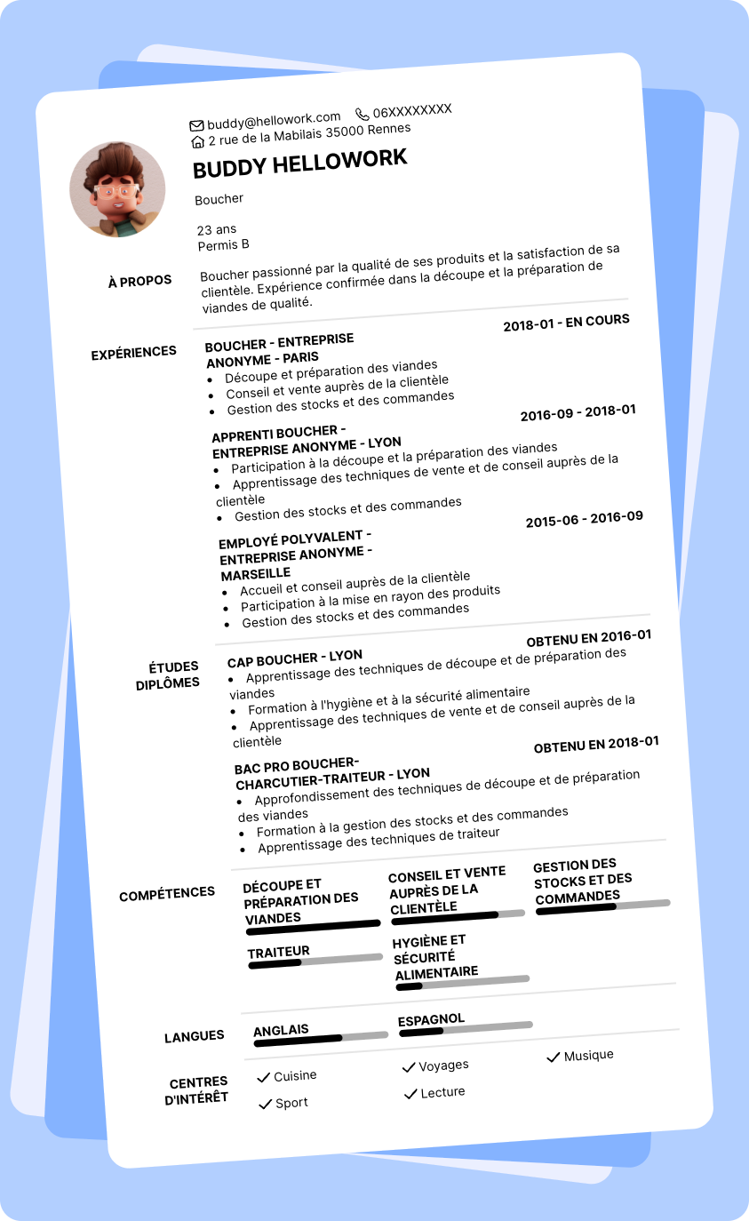 Exemple CV Boucher