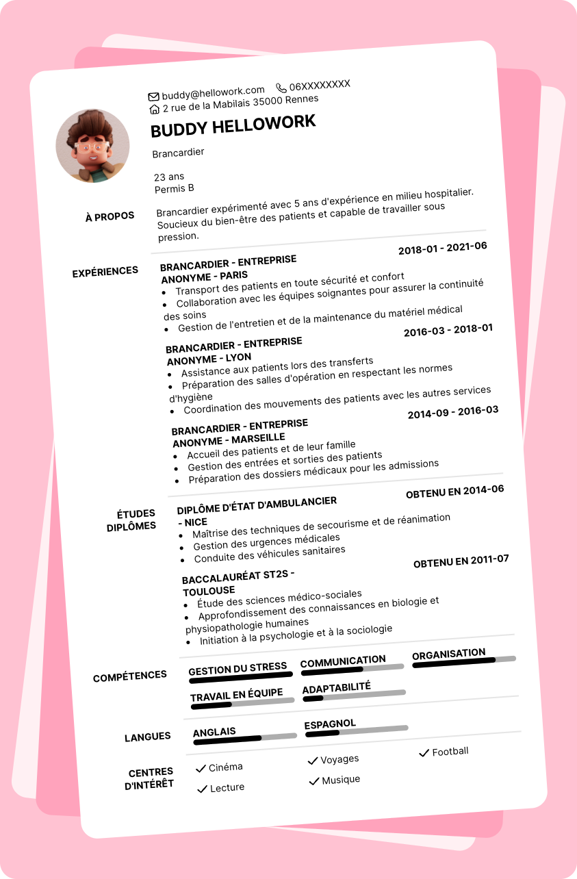 Modèle CV Brancardier Exemple CV Brancardier