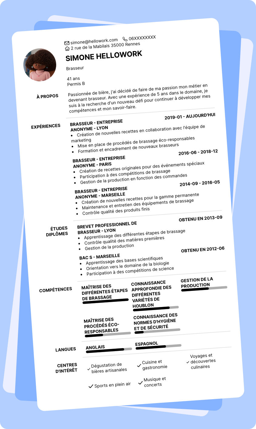 Modèle CV Brasseur Exemple CV Brasseur