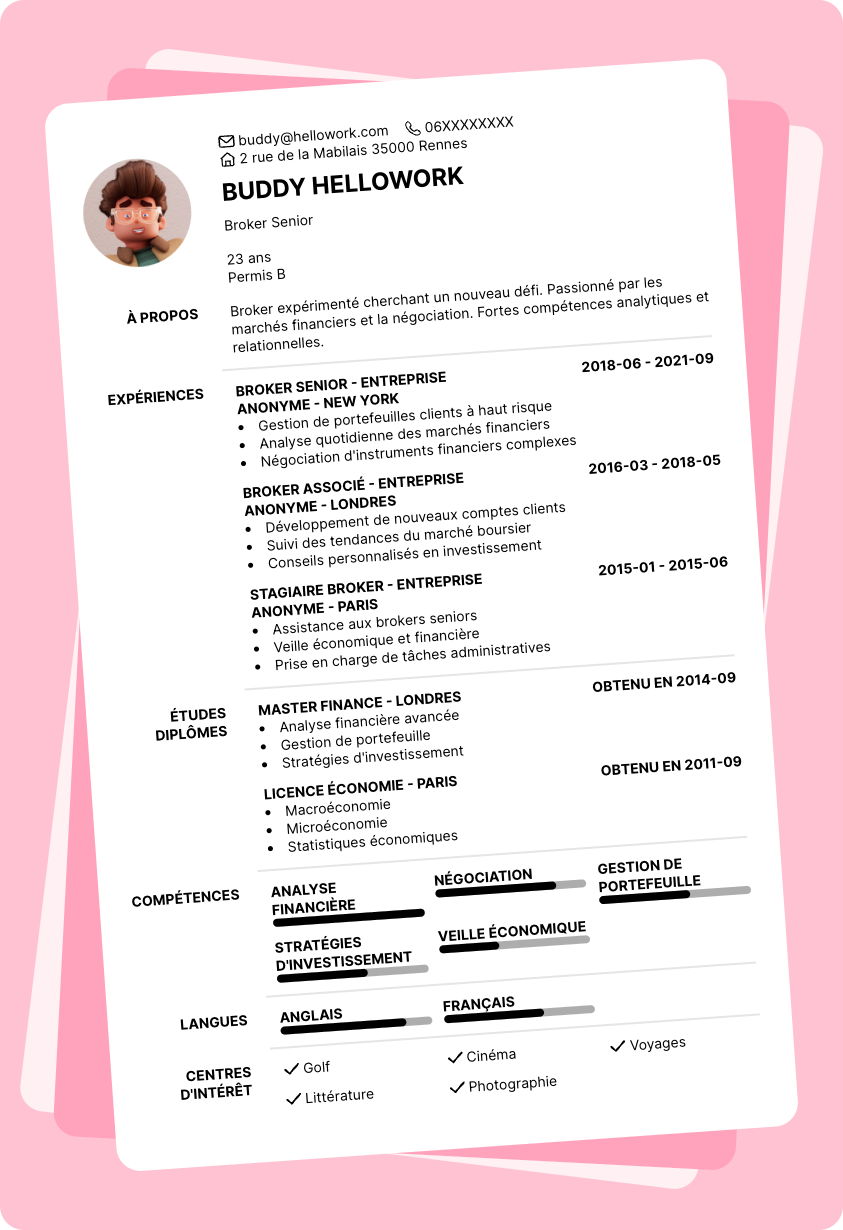 Modèle CV Broker Exemple CV Broker