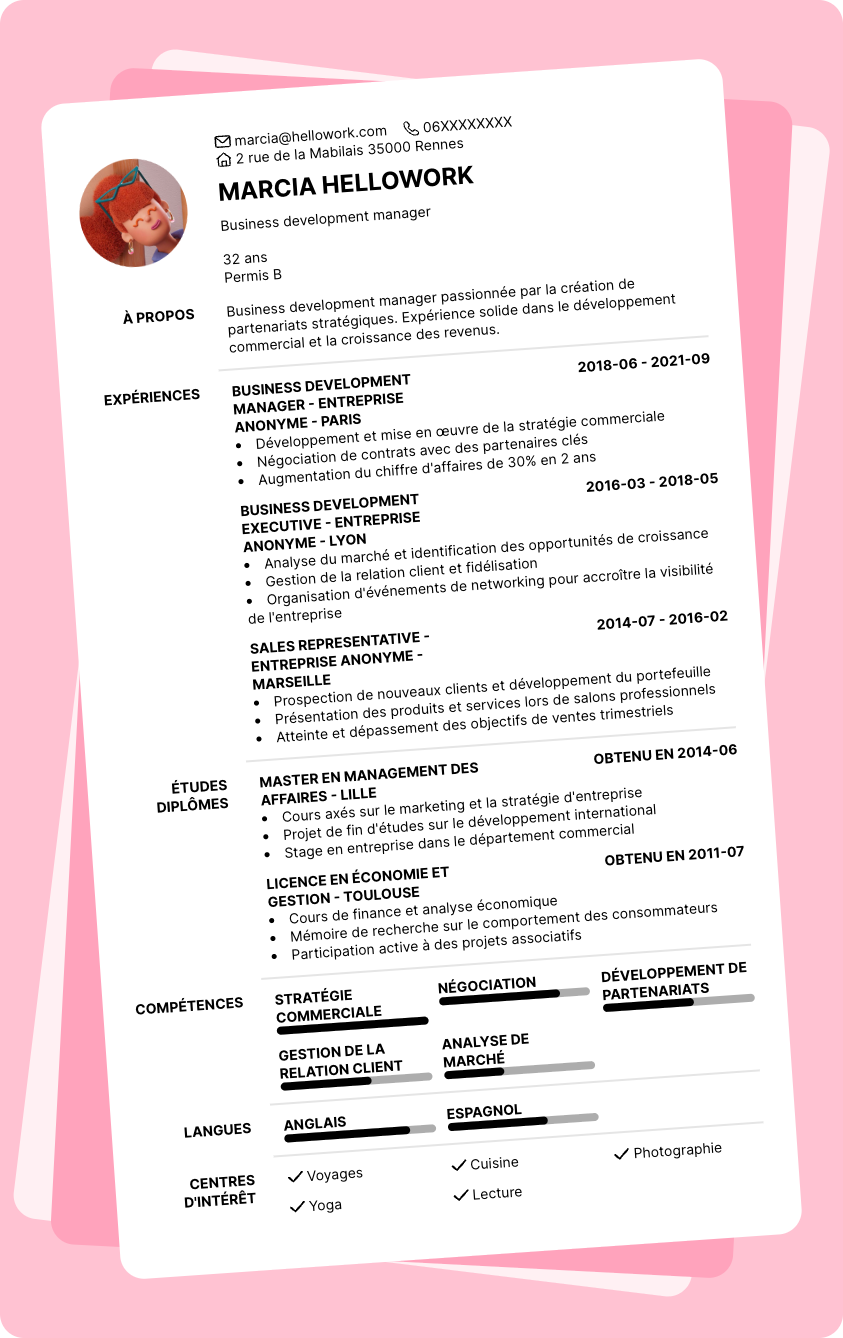 Modèle CV Business development manager Exemple CV Business development manager