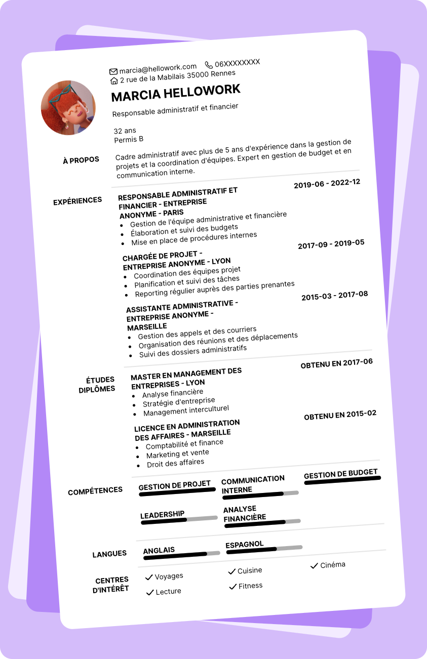 Exemple CV Cadre administratif