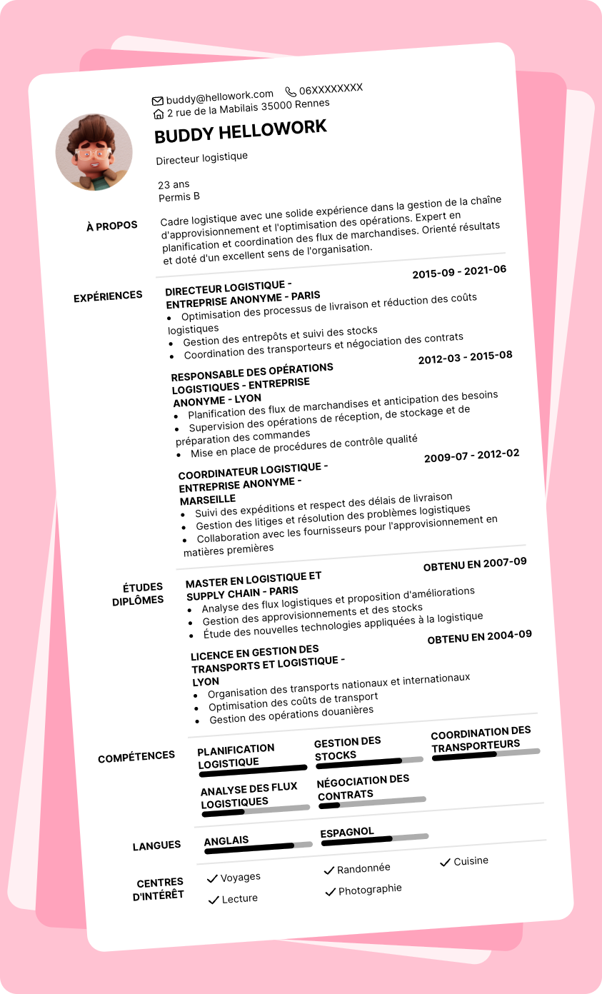 Exemple CV Cadre logistique
