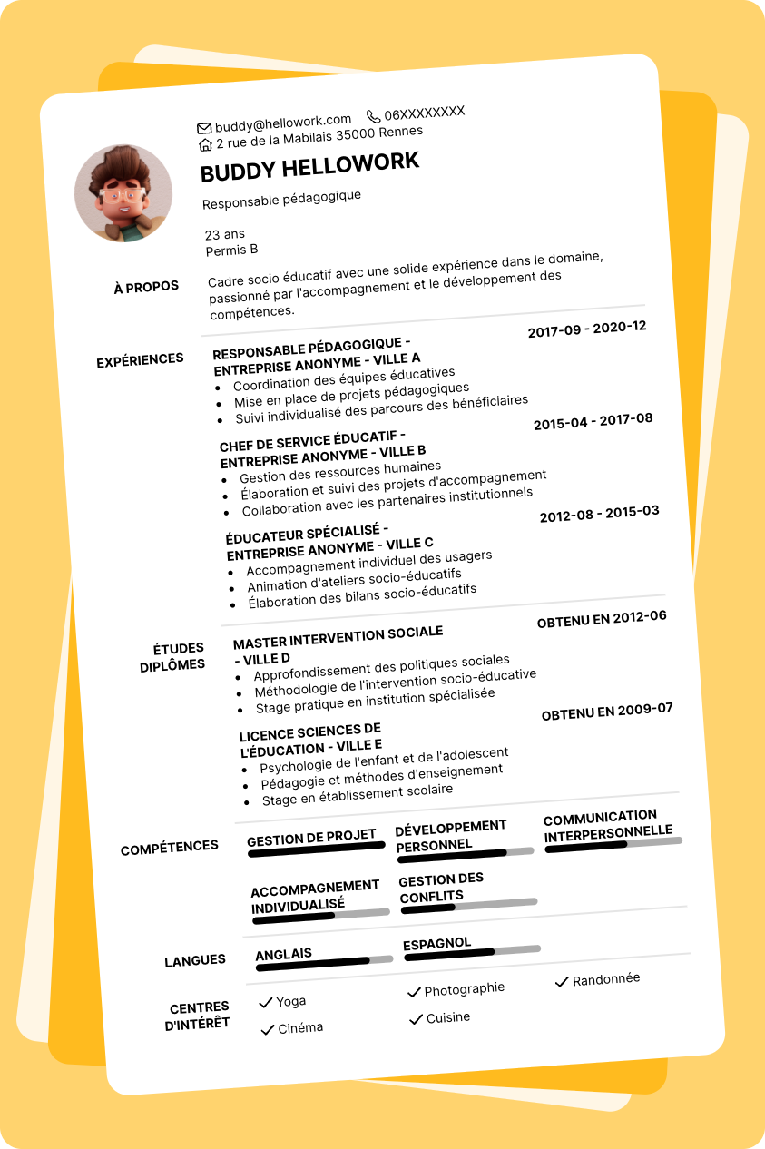 Exemple CV Cadre socio éducatif
