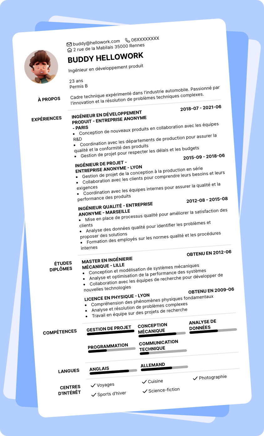 Exemple CV Cadre technique