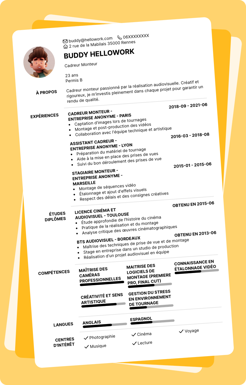 Exemple CV Cadreur monteur