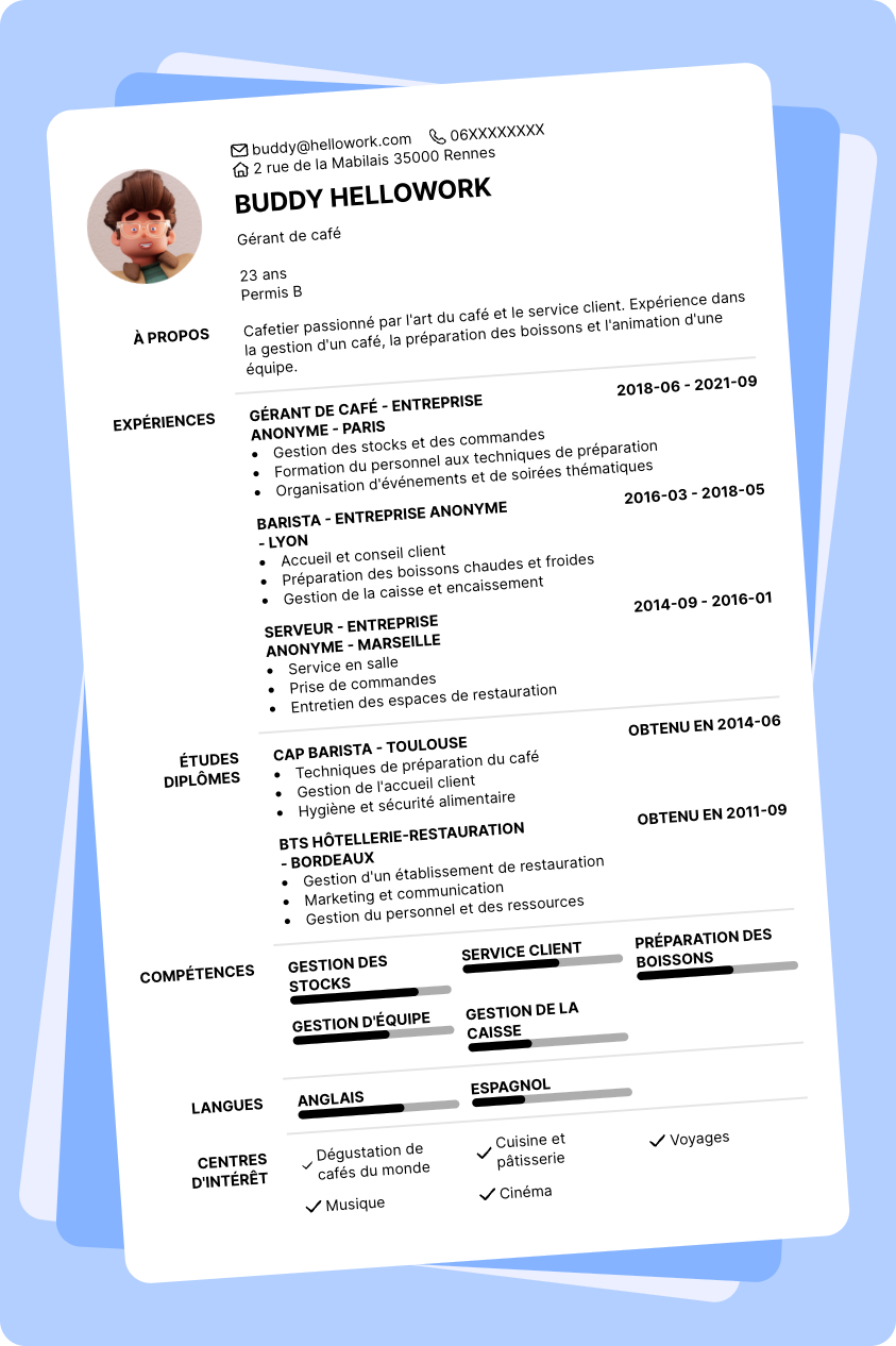 Modèle CV Cafetier Exemple CV Cafetier