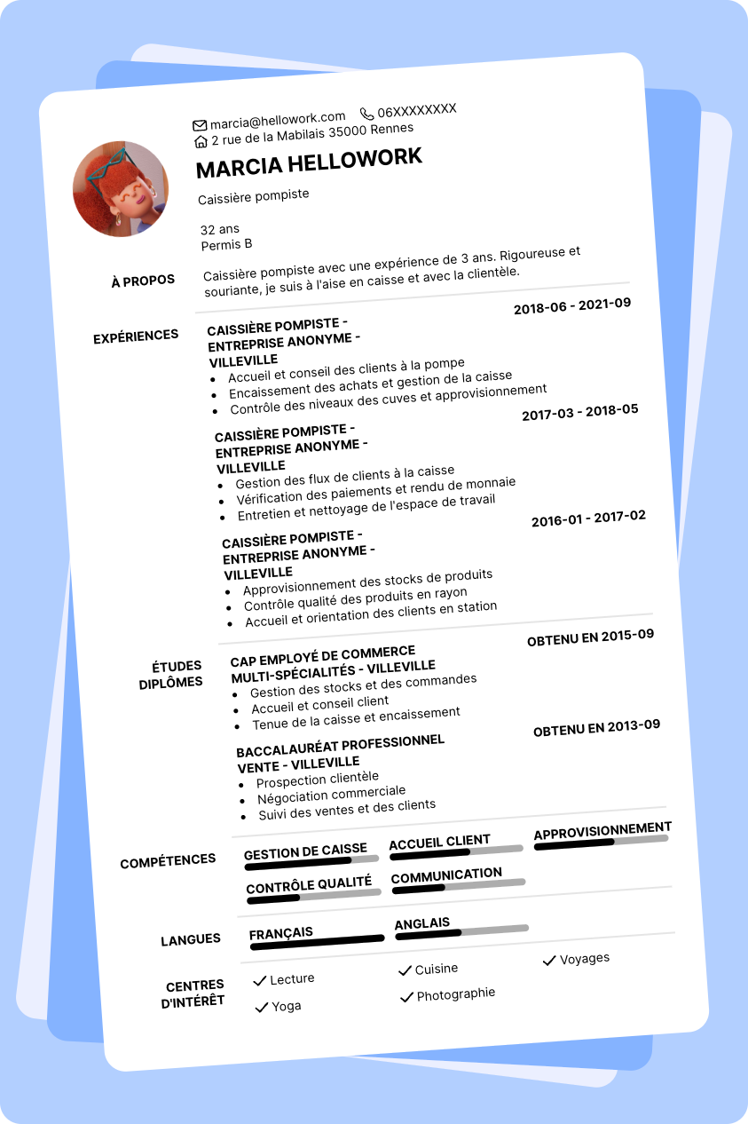 Modèle CV Caissier pompiste Exemple CV Caissier pompiste