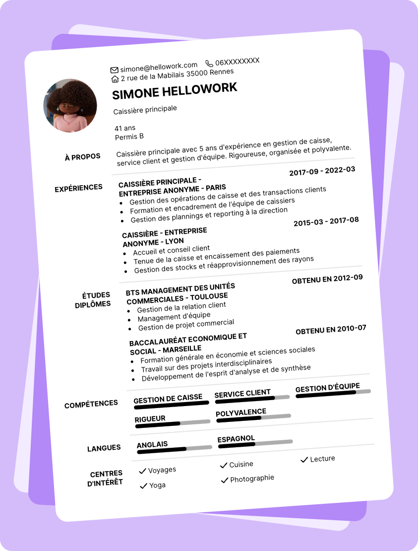 Modèle CV Caissier principal Exemple CV Caissier principal
