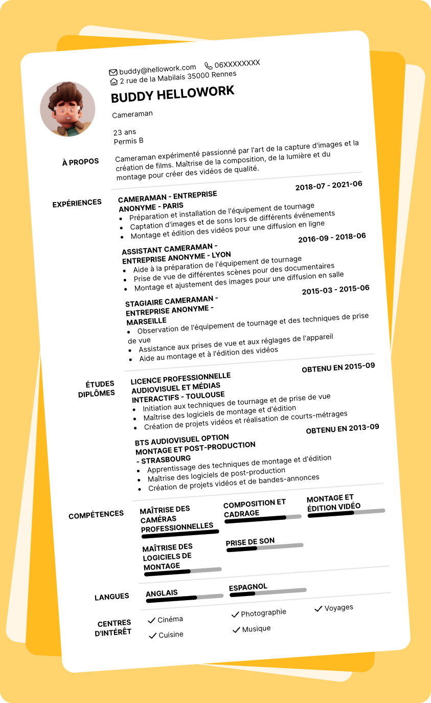 Exemple CV Cameraman