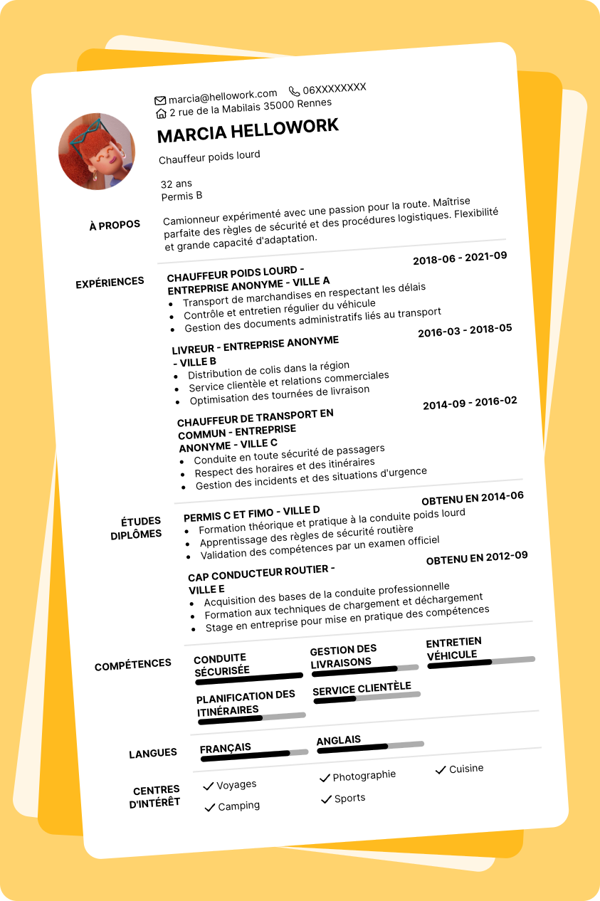 Exemple CV Camionneur