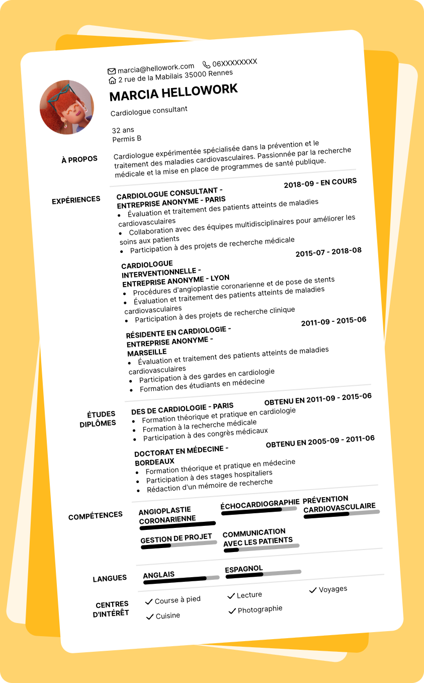 Modèle CV Cardiologue Exemple CV Cardiologue