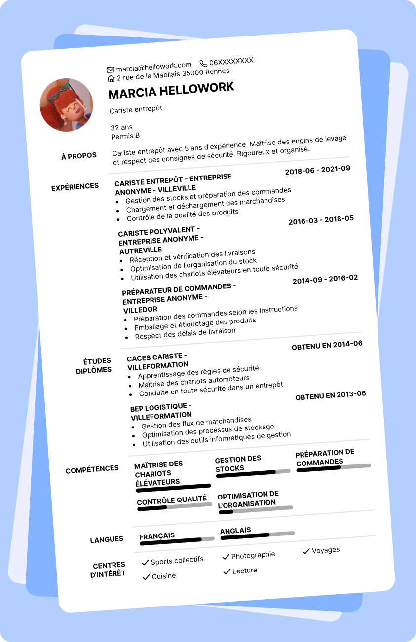 Exemple CV Cariste entrepot