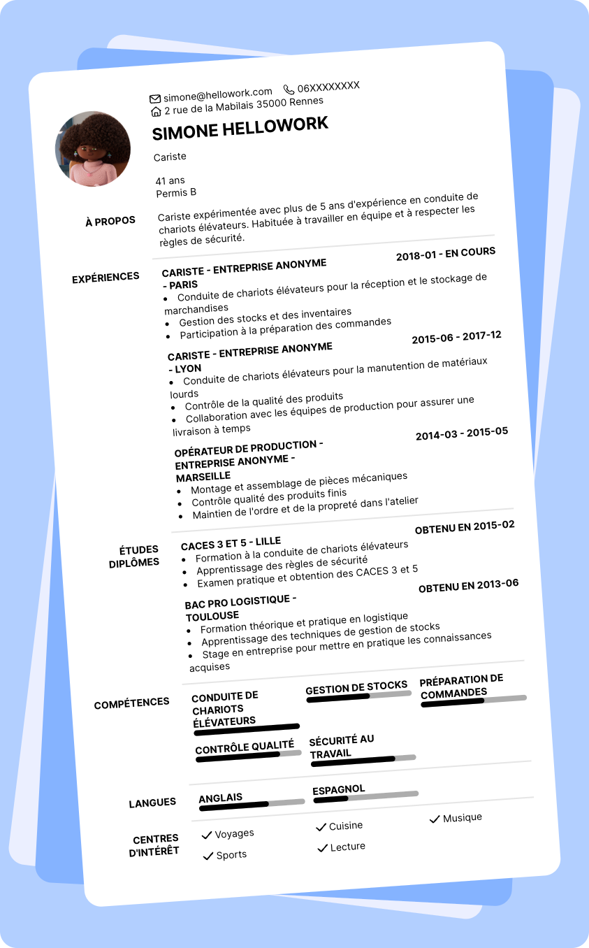 Modèle CV Cariste Exemple CV Cariste