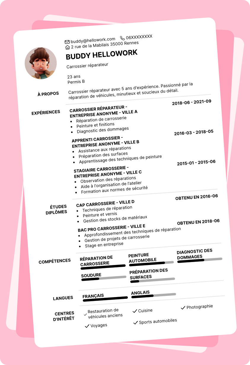 Exemple CV Carrossier réparateur