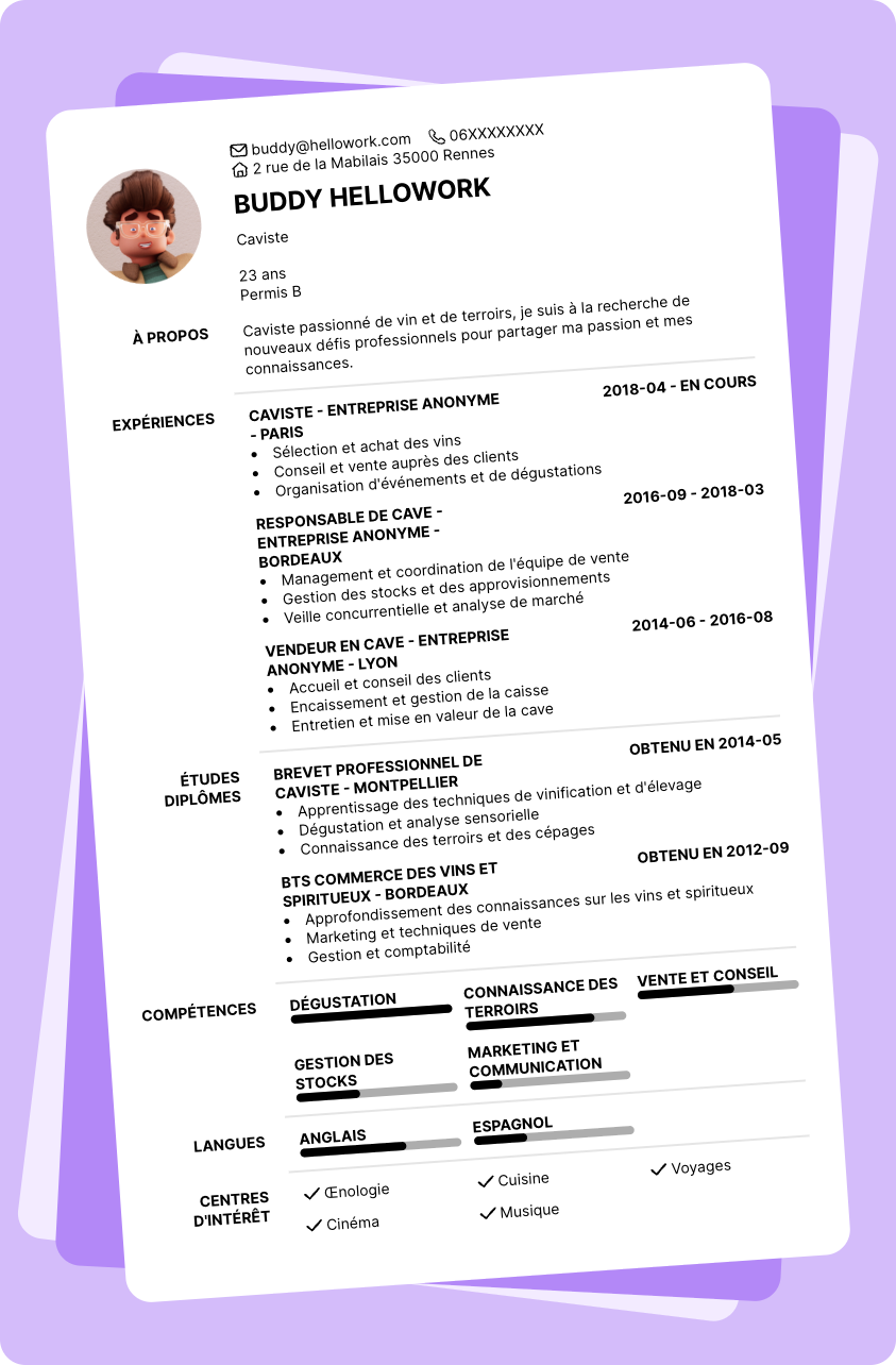 Exemple CV Caviste
