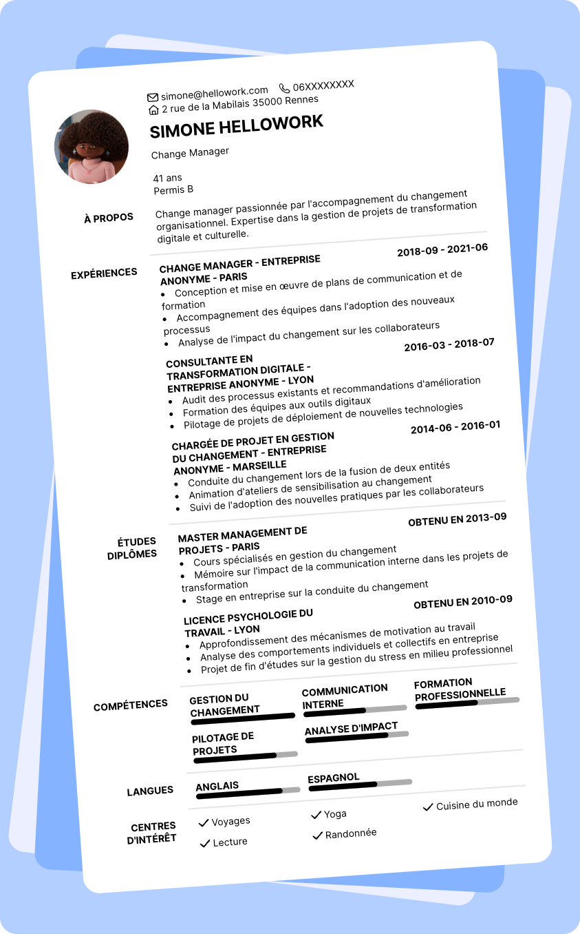 Modèle CV Change manager Exemple CV Change manager