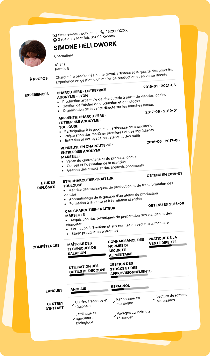 Exemple CV Charcutier-traiteur