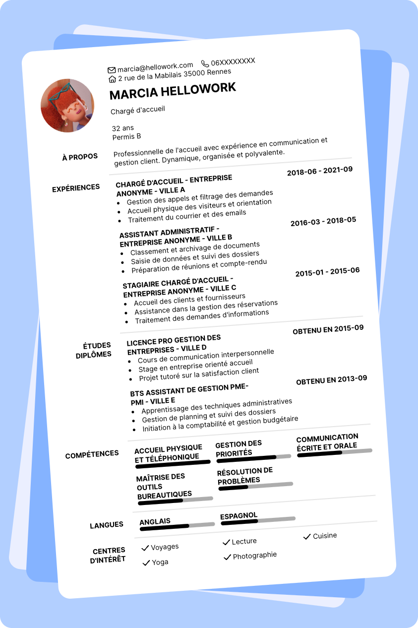 Modèle CV Chargé d'accueil Exemple CV Chargé d'accueil