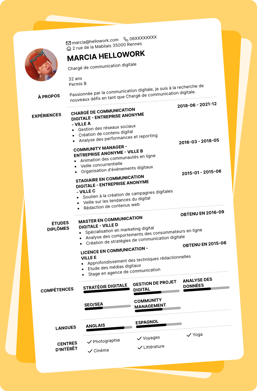 Modèle CV Chargé de communication digitale Exemple CV Chargé de communication digitale