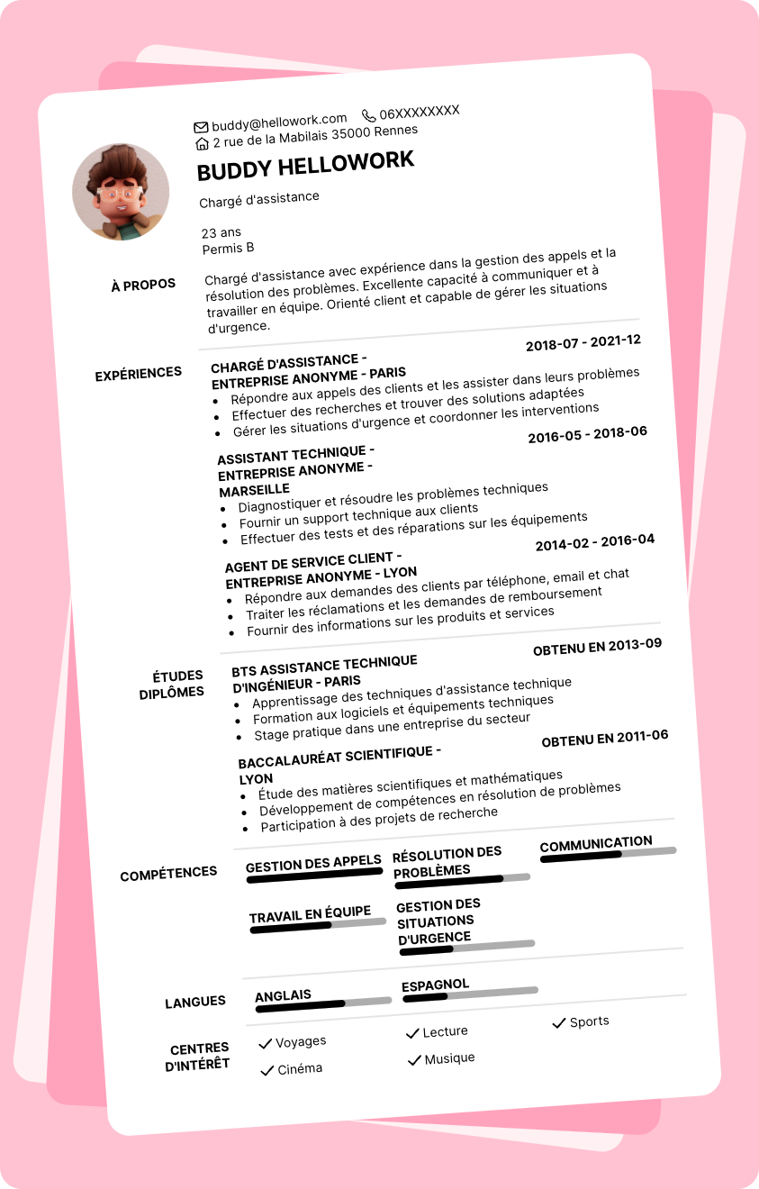 Modèle CV Chargé d'assistance Exemple CV Chargé d'assistance