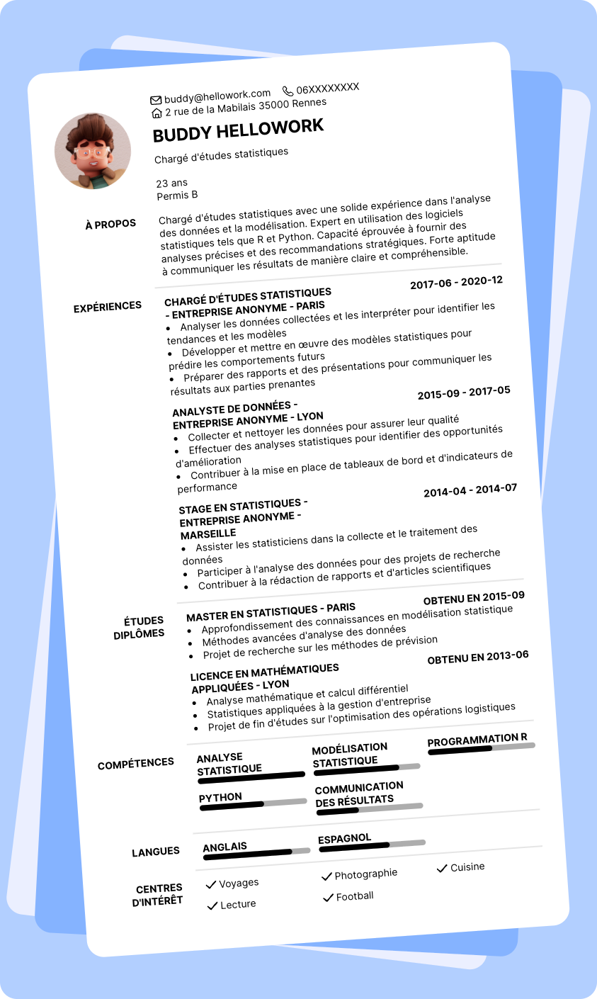 Modèle CV Chargé d'études statistiques Exemple CV Chargé d'études statistiques