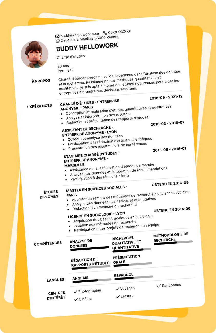 Modèle CV Chargé d'études Exemple CV Chargé d'études