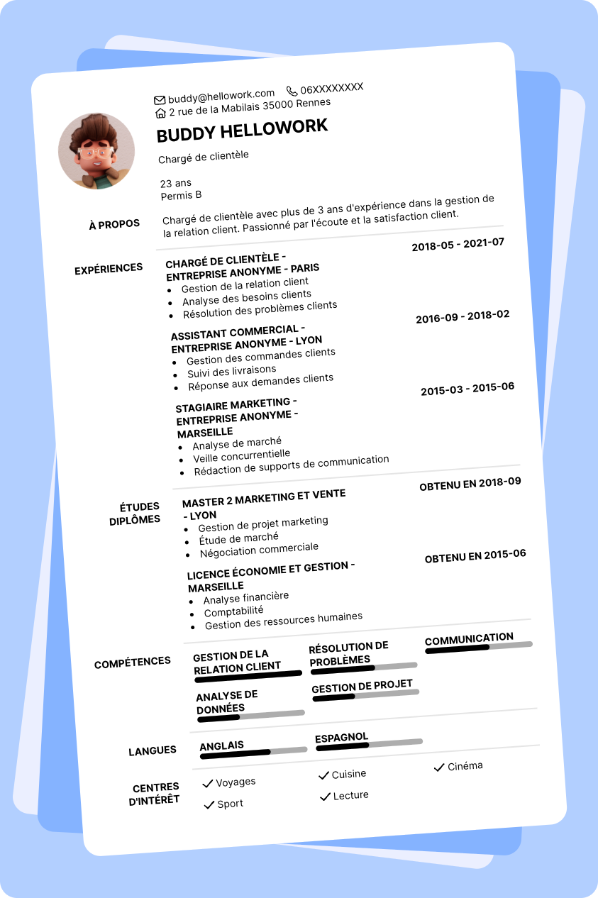 Modèle CV Chargé de clientèle Exemple CV Chargé de clientèle