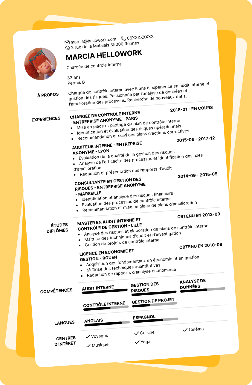 Modèle CV Chargé de contrôle interne Exemple CV Chargé de contrôle interne