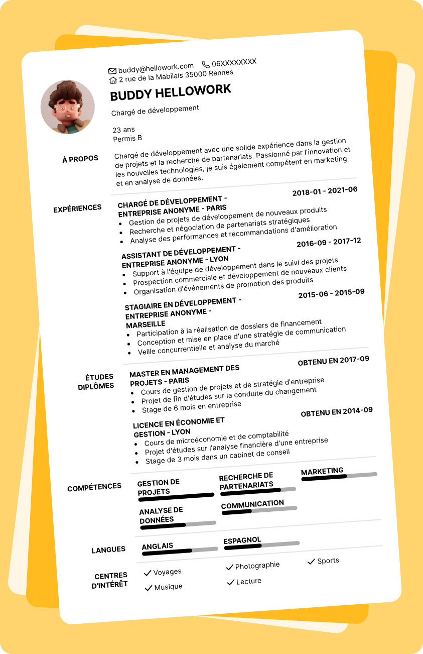 Modèle CV Chargé de développement Exemple CV Chargé de développement