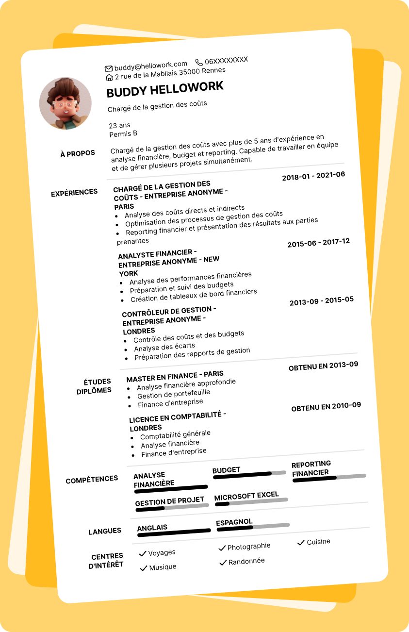 Exemple CV Cost controller