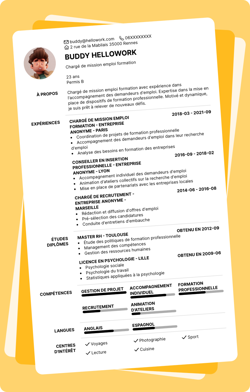 Exemple CV Chargé de mission emploi formation