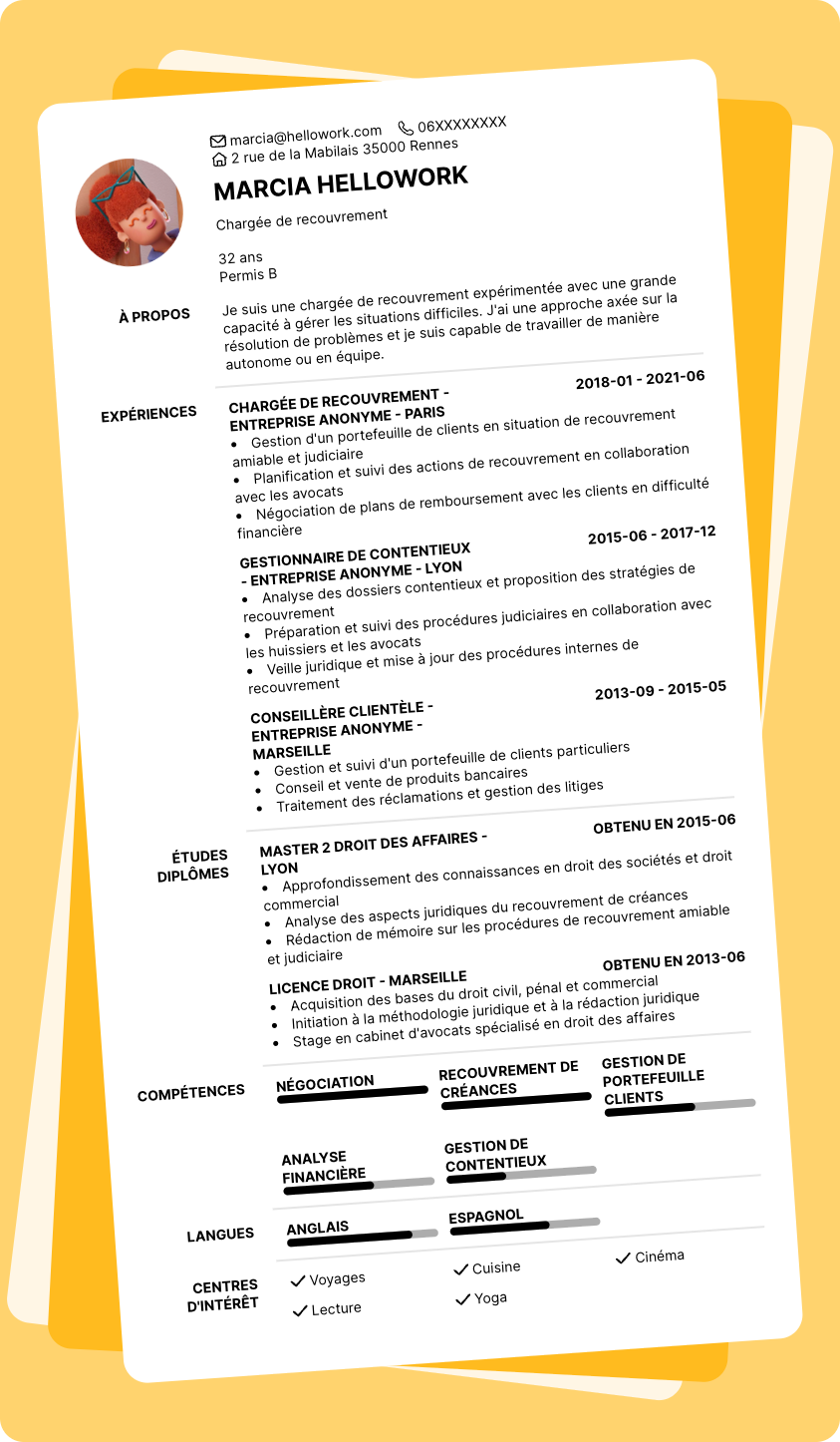 Modèle CV Chargé de recouvrement Exemple CV Chargé de recouvrement