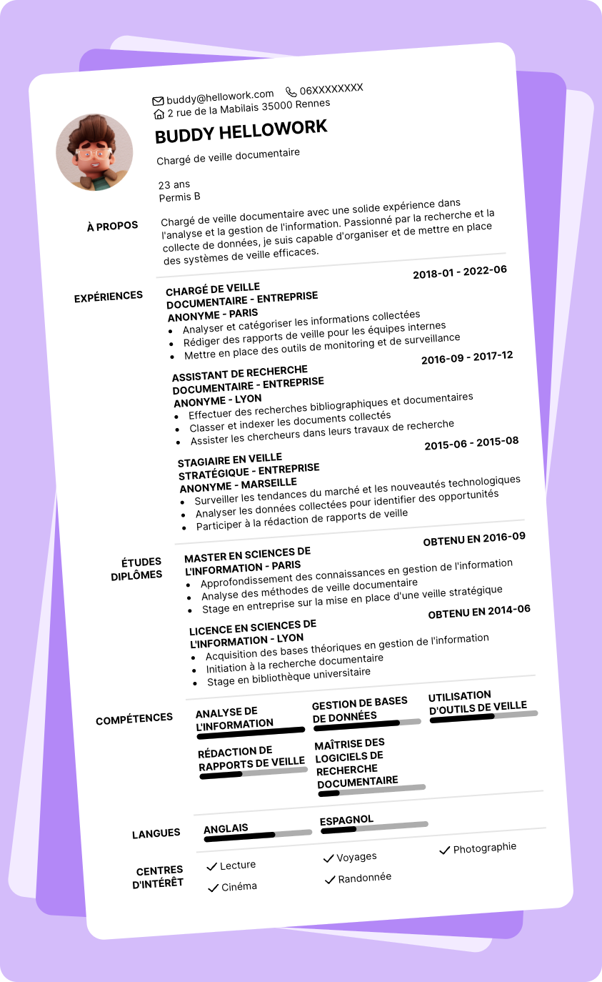 Exemple CV Chargé de veille