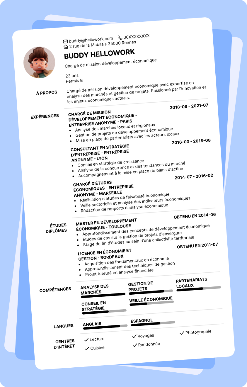 Exemple CV Chargé de mission développement économique