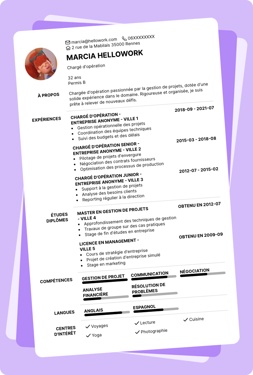 Modèle CV Chargé d'opération Exemple CV Chargé d'opération