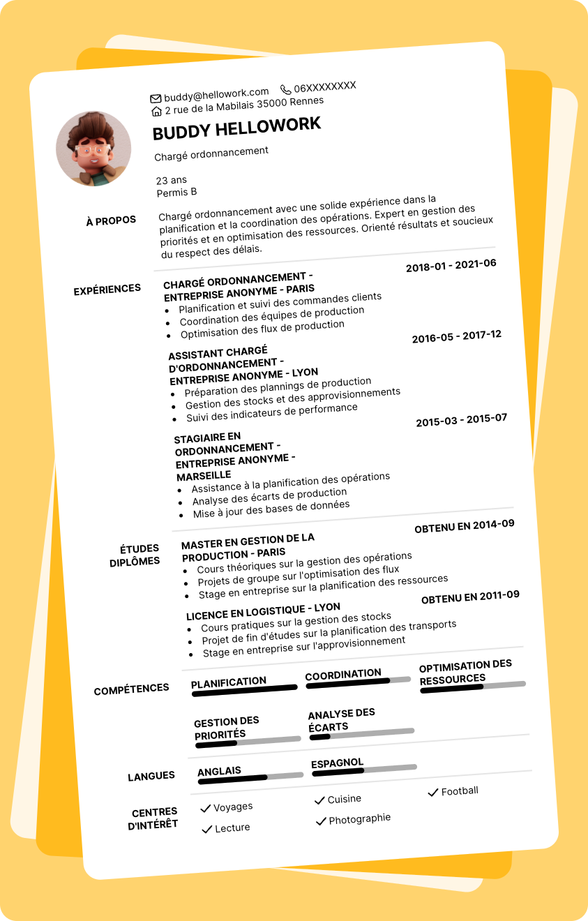 Modèle CV Ordonnanceur Exemple CV Ordonnanceur