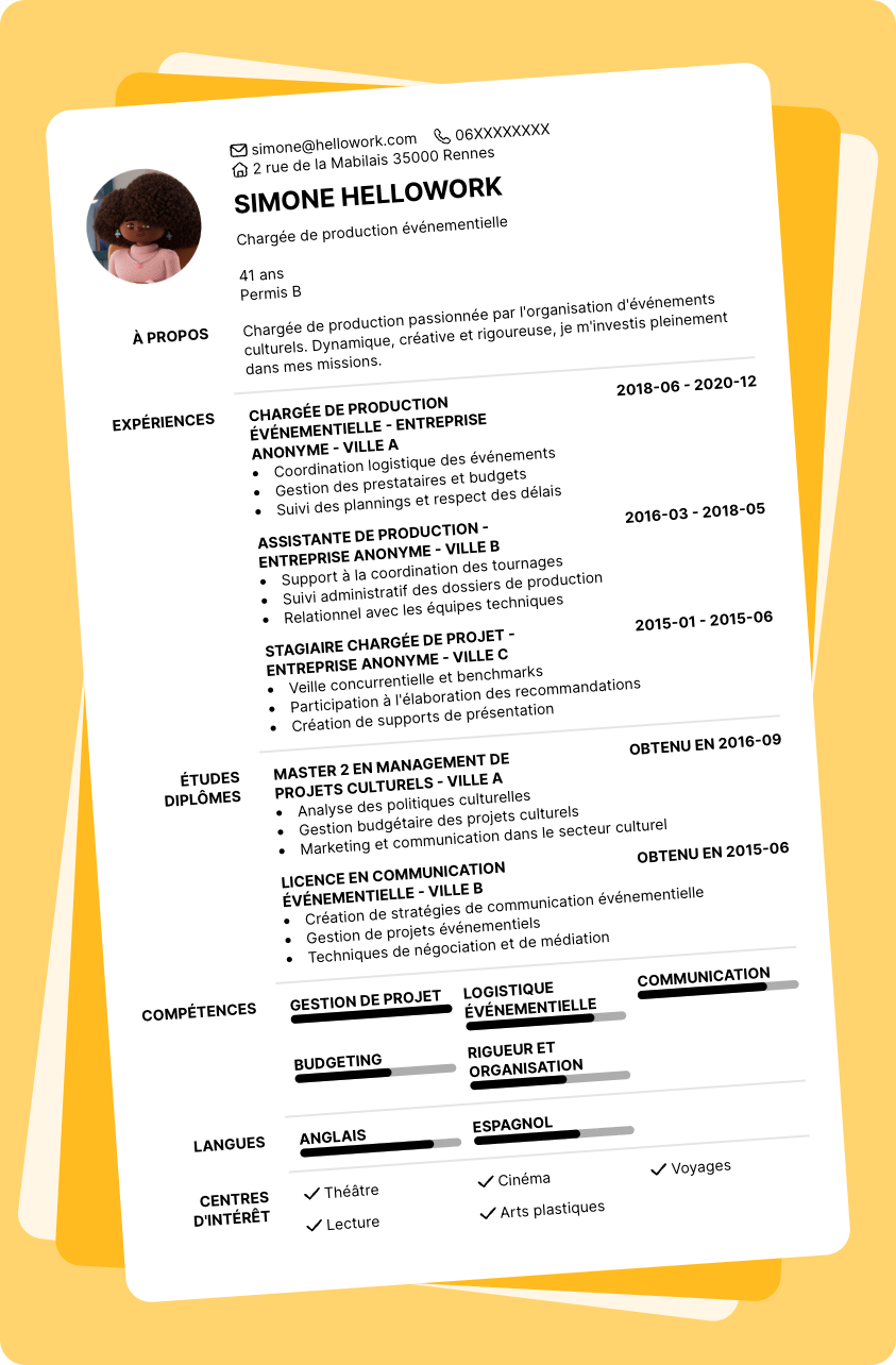 Exemple CV Chargé de production