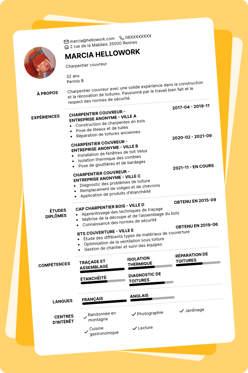 Modèle CV Charpentier couvreur Exemple CV Charpentier couvreur