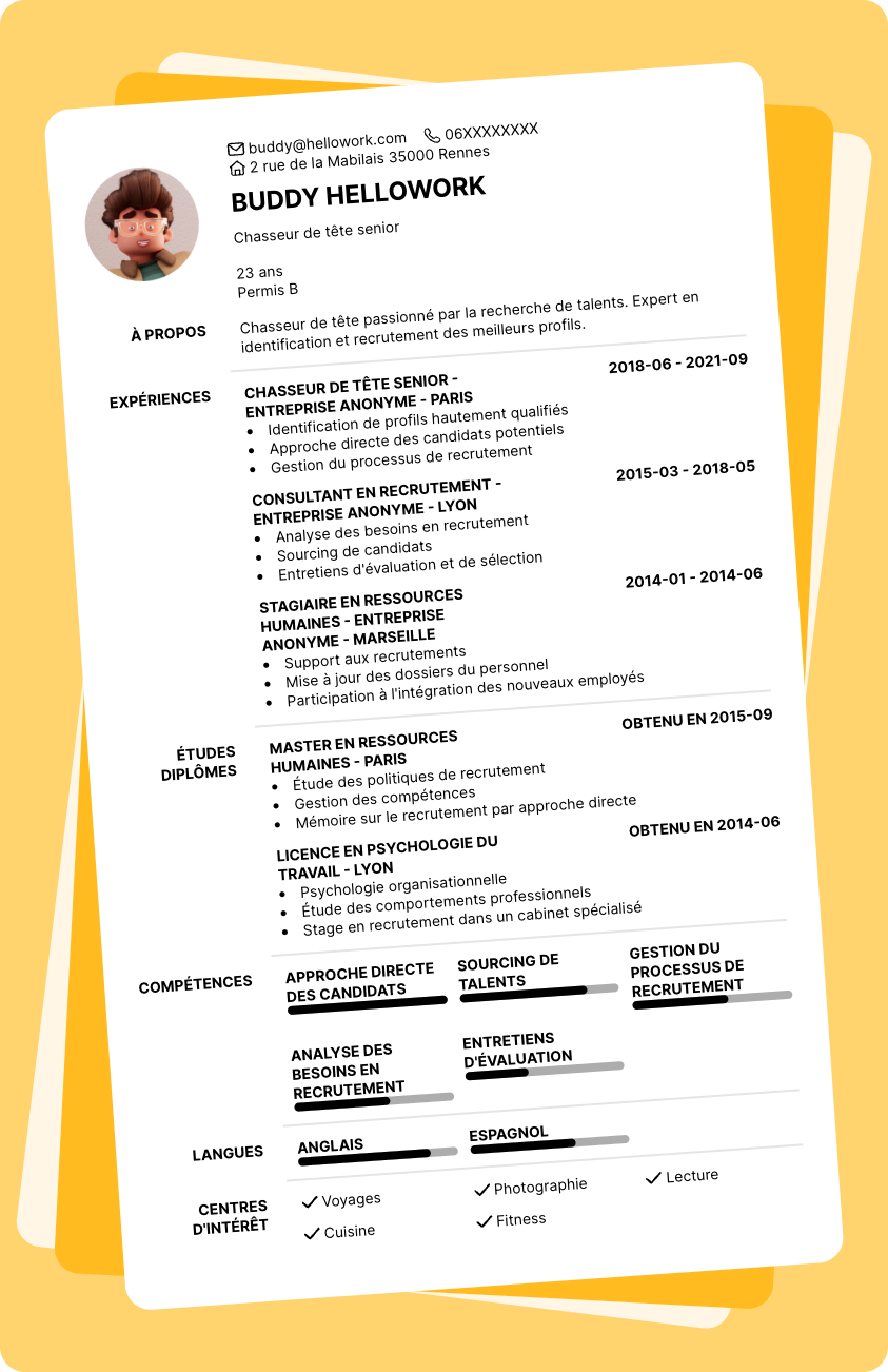 Modèle CV Chasseur de tête Exemple CV Chasseur de tête