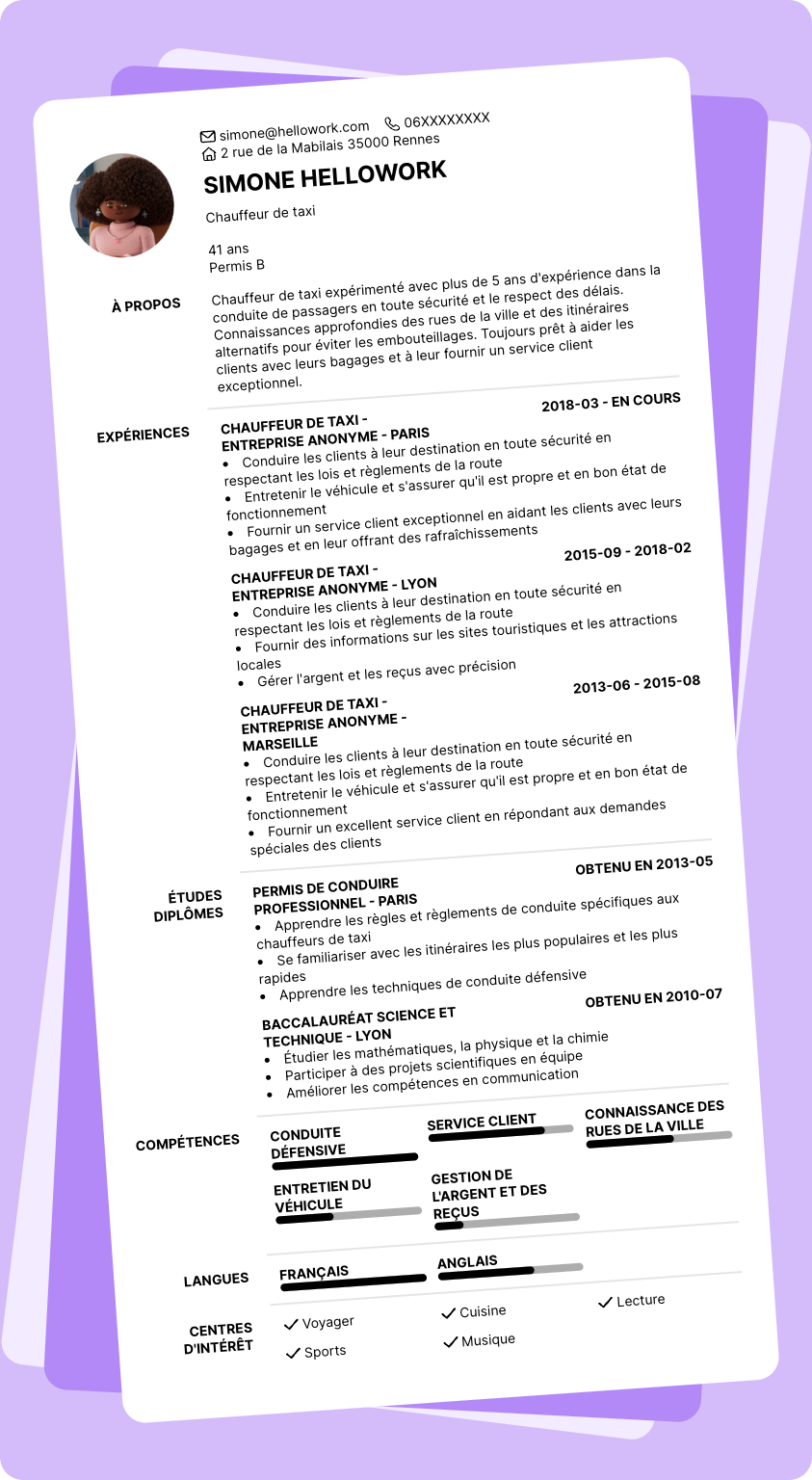 Exemple CV Chauffeur de taxi